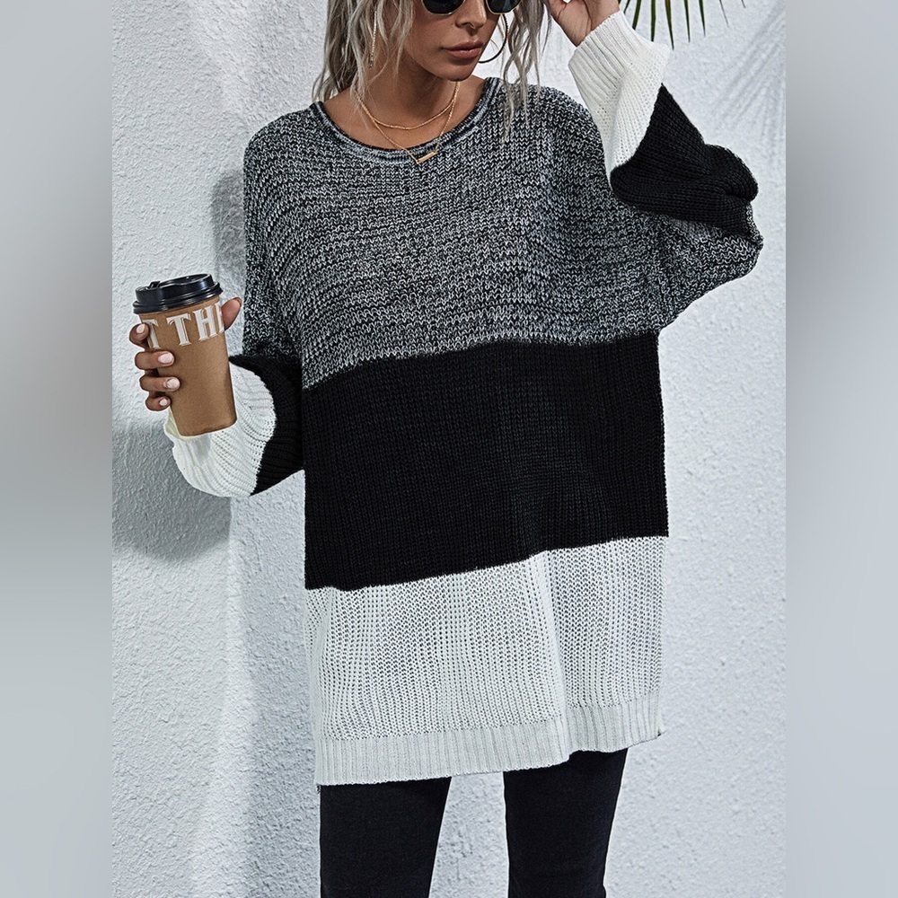 Color Block Round Neck Oversized Sweater